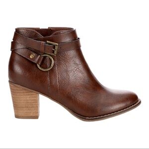 Michael by Michael Shannon Blair Boot Cognac Faux Leather Block Heel Moto Size 7